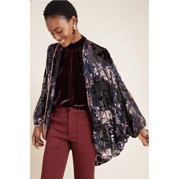 Anthropologie Tops - Anthropologie Akemi + Kin Fern Floral Burnout Velvet Kimono Cardigan One Size